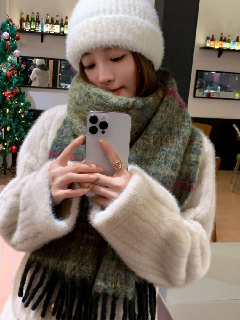 2024秋冬季新款高级感格纹大围巾女韩版学生百搭披肩拼色保暖围脖详情12