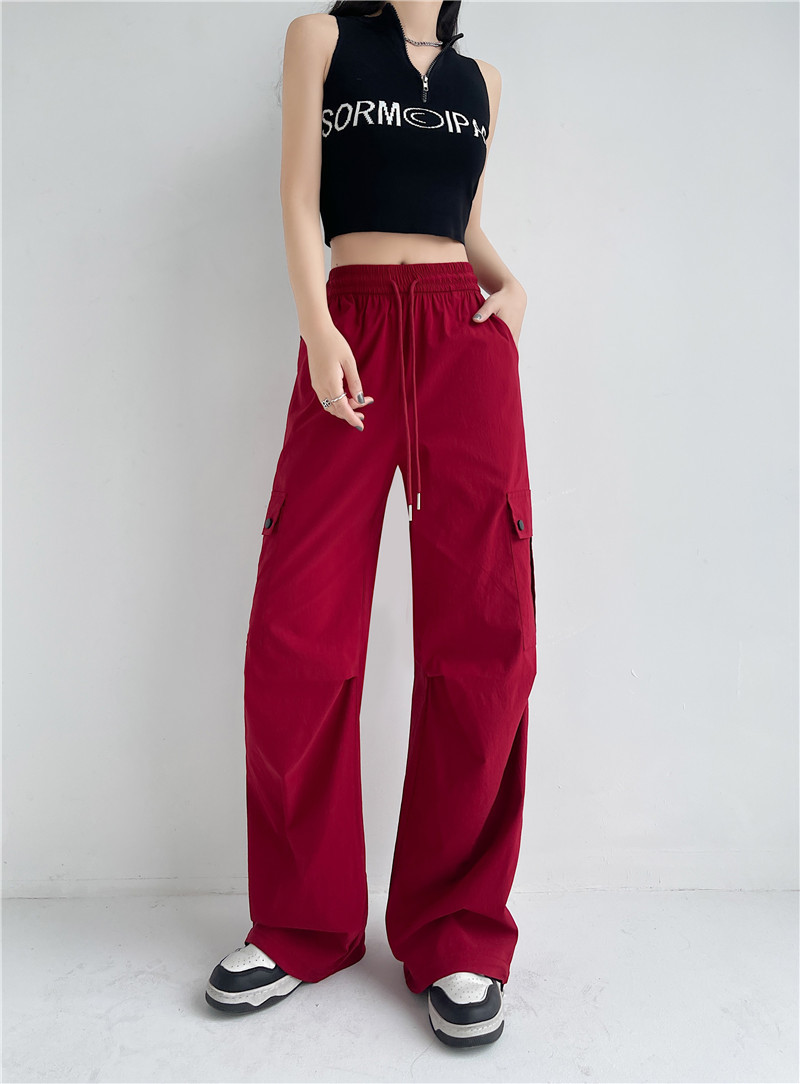 2024抽绳束脚工装休闲裤女春夏薄款设计感褶皱宽松美式长裤子详情26