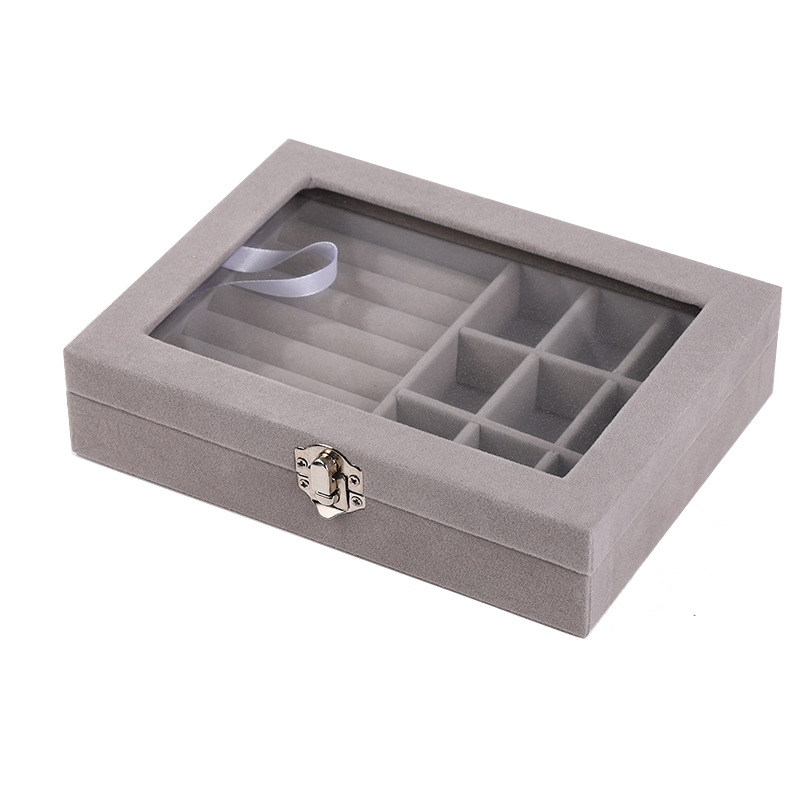 Fashionable, simple, large-capacity, portable, multi-compartment suede exquisite jewelry box, earrings, necklace and ring storage box pic 11