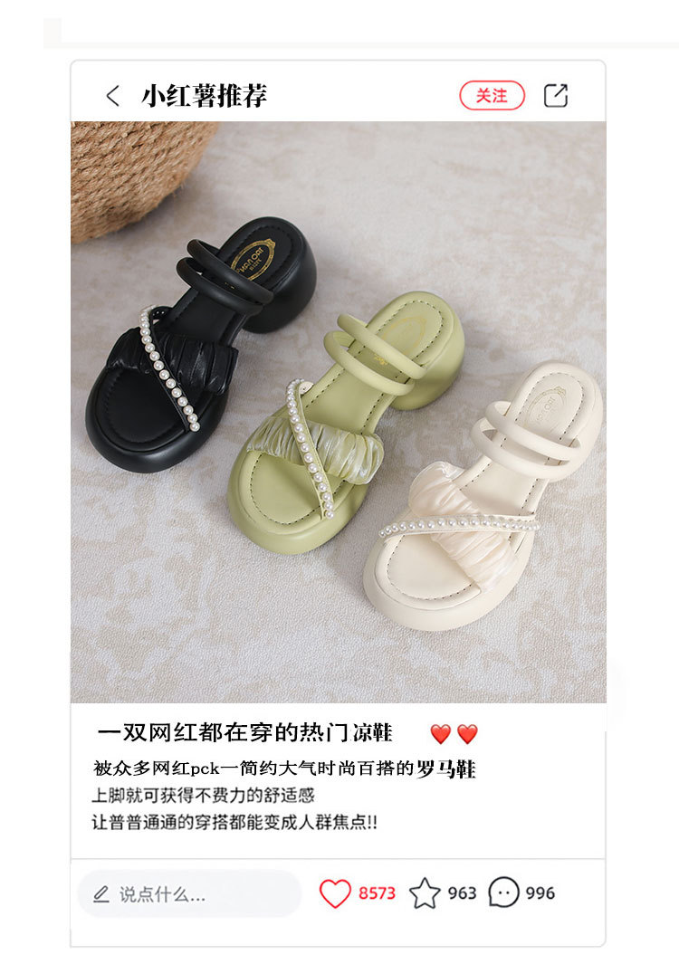 小清新罗马凉鞋女式厚底粗跟鞋夏天新款高跟鞋两穿后空玛丽珍女鞋详情6