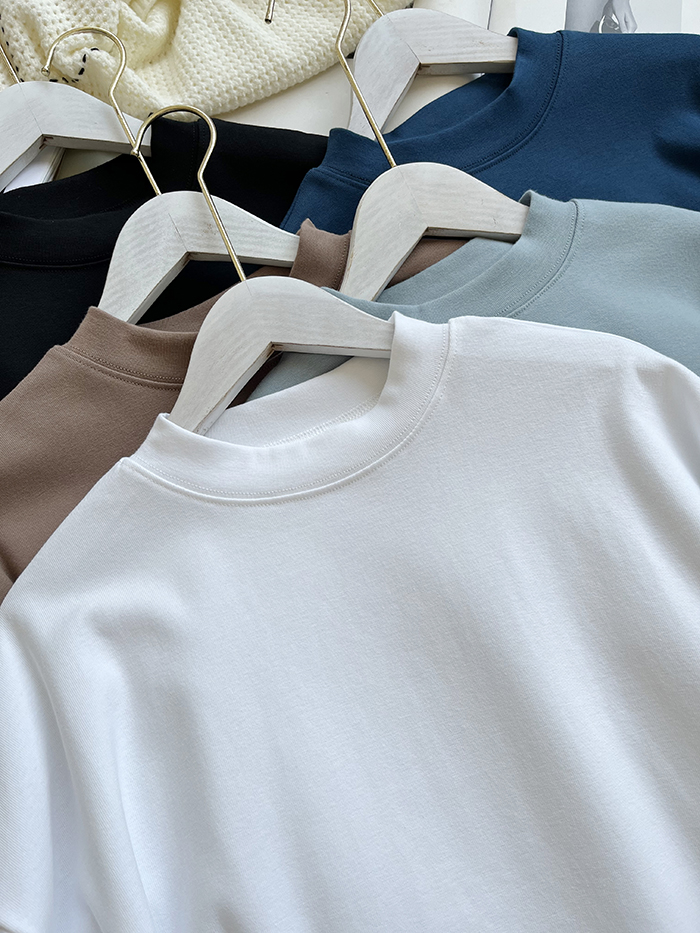 琪镌绘制半高领t恤女式春夏季新款宽松显瘦韩版简约半袖减龄棉质详情35