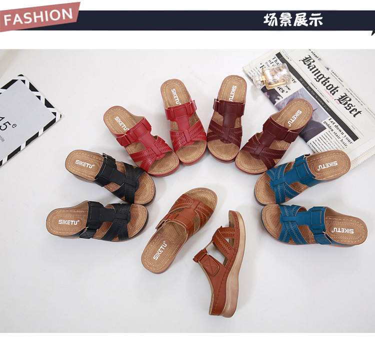 New European and American sandals for women, cross-border car line, mom shoes, large-sized sandals, wedge heel slippers, one-piece consignment pic 13