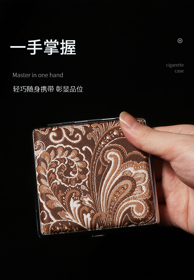 Hot-selling classic leather-textured and rubber-reinforced thick 20-piece cigarette box for men, portable and lightweight metal veneered cigarette box pic 6