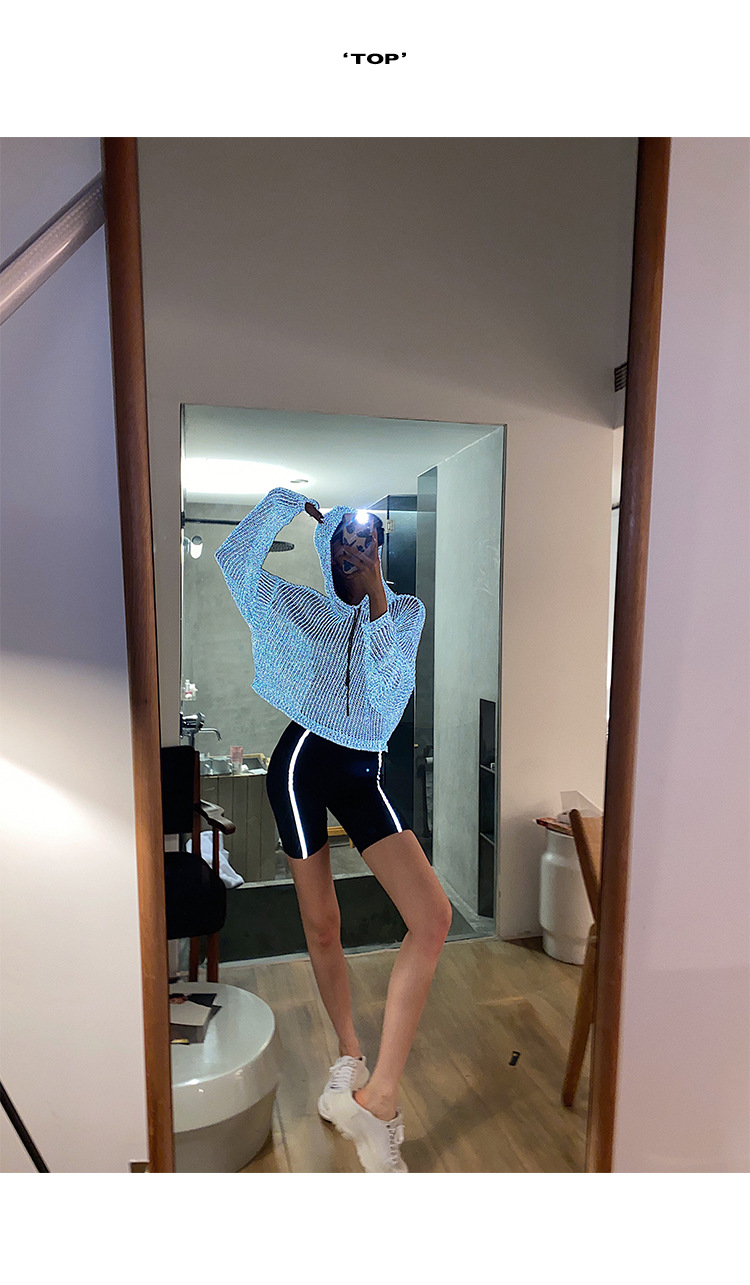 李婉君宽松连帽镂空针织衫女2020夏季薄款星辰反光蹦迪上衣长袖衫详情13