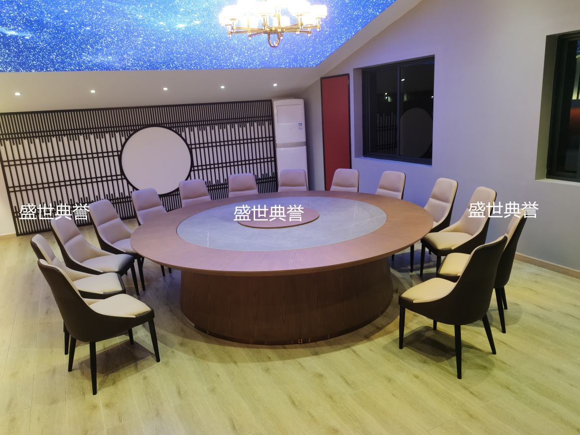 Solid wood electric dining tables and chairs for star-rated hotels in Qingdao, seafood restaurant private rooms, flat-level electric tables with lifting mechanisms pic 15