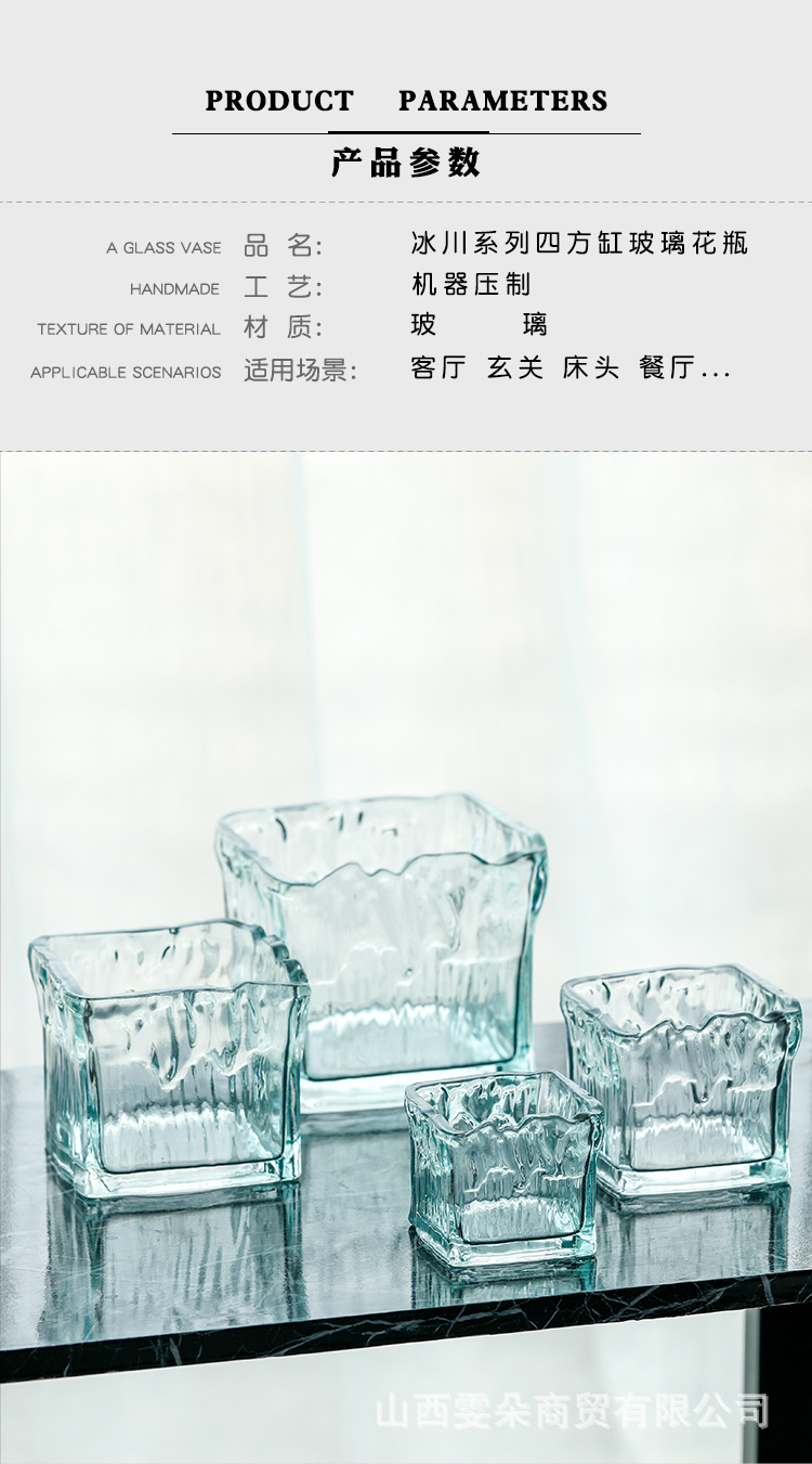 Wholesale glacier pattern square vases, modern and simple ins Spanish-style glass square vases, hydroponic ornaments pic 3