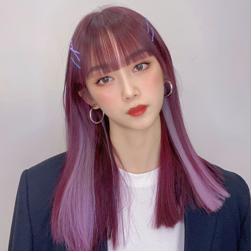 Ear-hanging dyed colored wig pieces, one-piece natural invisible highlight dyed hair extensions, gradient long straight hair extensions for women pic 10