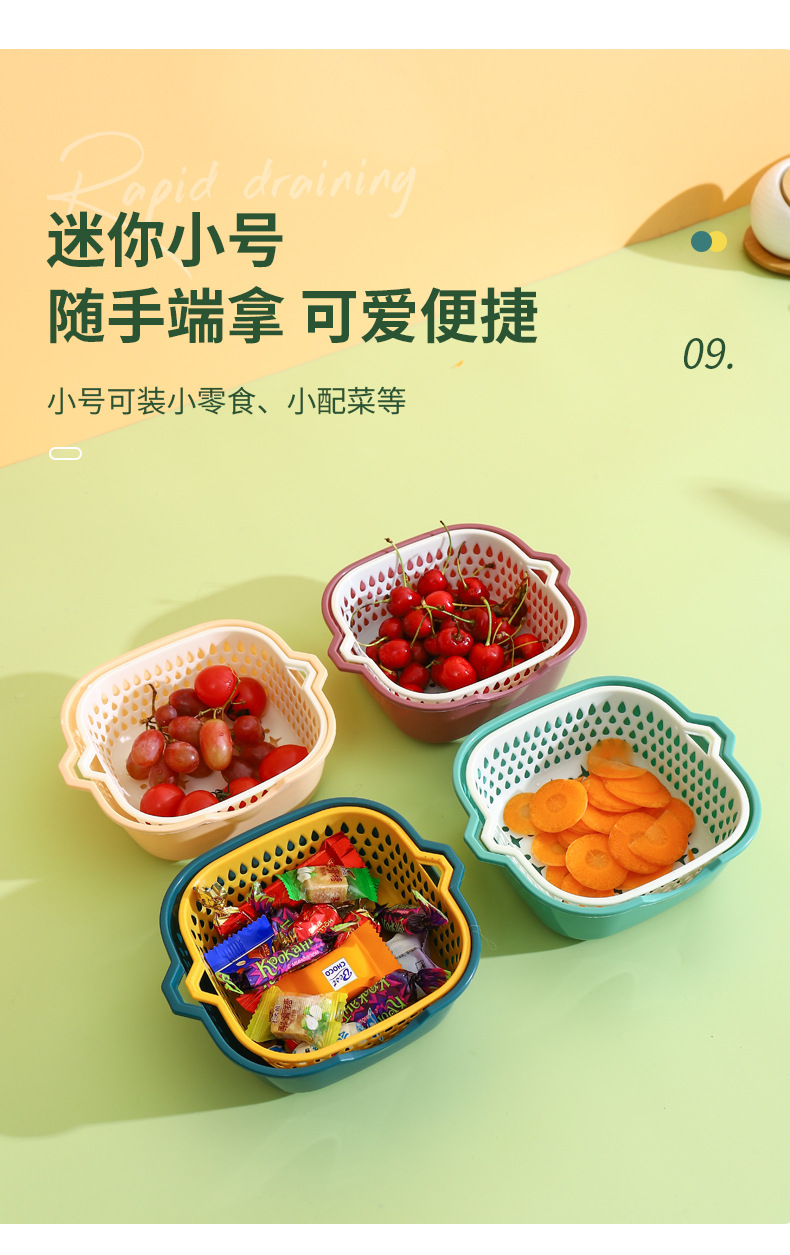 多功能塑料沥水篮八件套厨房加厚双层洗菜盆洗水果篮漏水篮滤水筐详情14