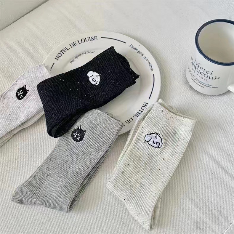 春夏季猫猫狗狗点子纱可爱提花小狗猫袜子女中筒袜百搭透气白色详情4