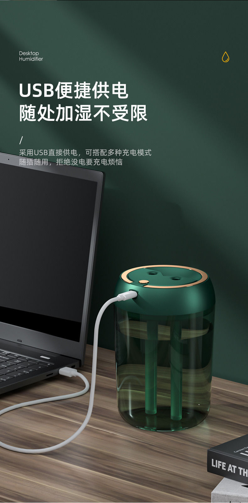 跨境外贸双喷头加湿器家用办公卧室1.8升大容量母婴usb空调房喷雾详情12