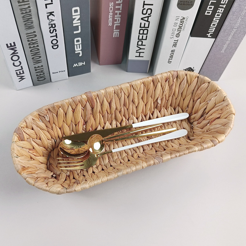 家用零食收纳篮创意草编葫芦草编织果盘刀叉篮小吃编织篮面包篮子详情10