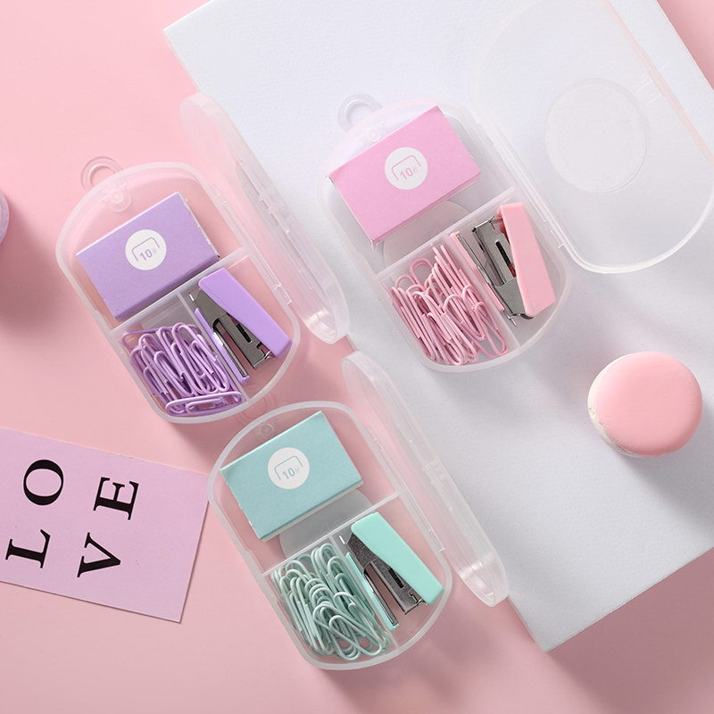 Macaron Color Miki Stapler Student Stationery Set, cute stapler, Convenient small stapler pic 17