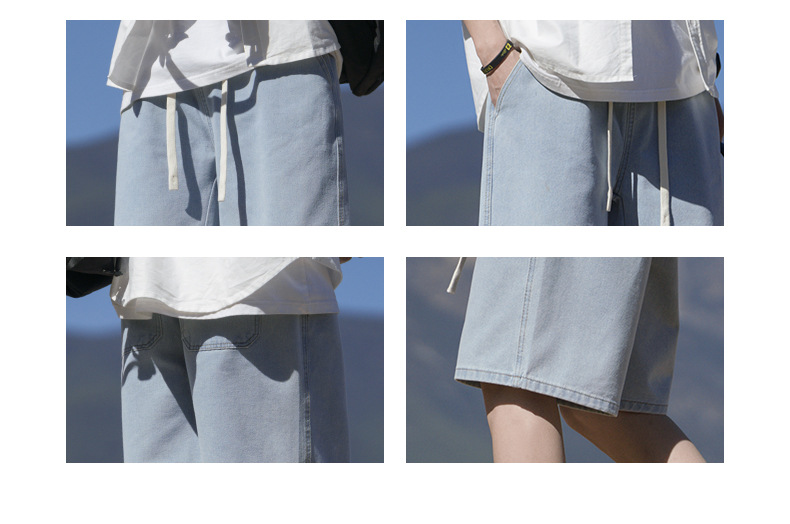 2024夏季新款牛仔短裤男浅蓝色松紧腰休闲裤潮牌百搭学生运动裤子详情16