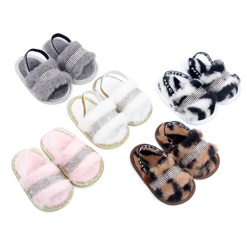 0-1岁宝宝鞋毛毛凉拖水钻室内宝宝鞋学步鞋批发 2760详情2