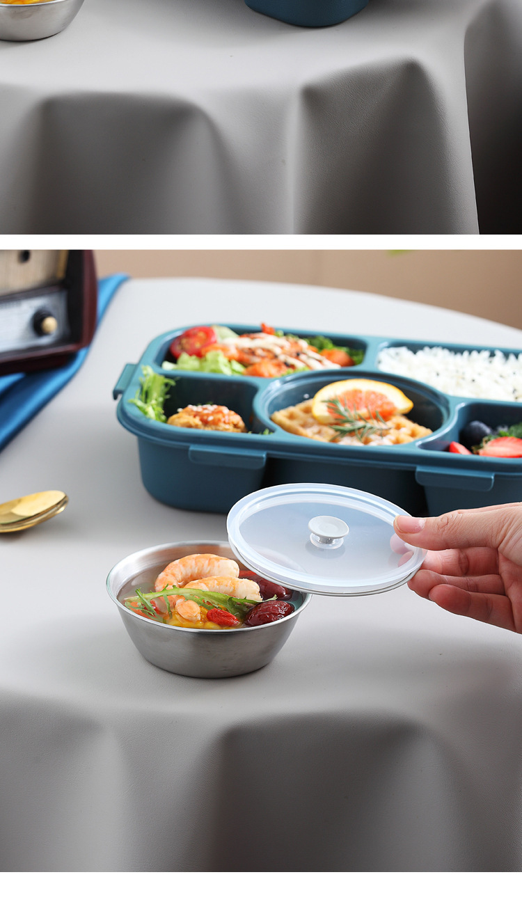 韩式密封分格塑料饭盒五格带汤碗可微波炉加热保温上班学生便当盒详情4