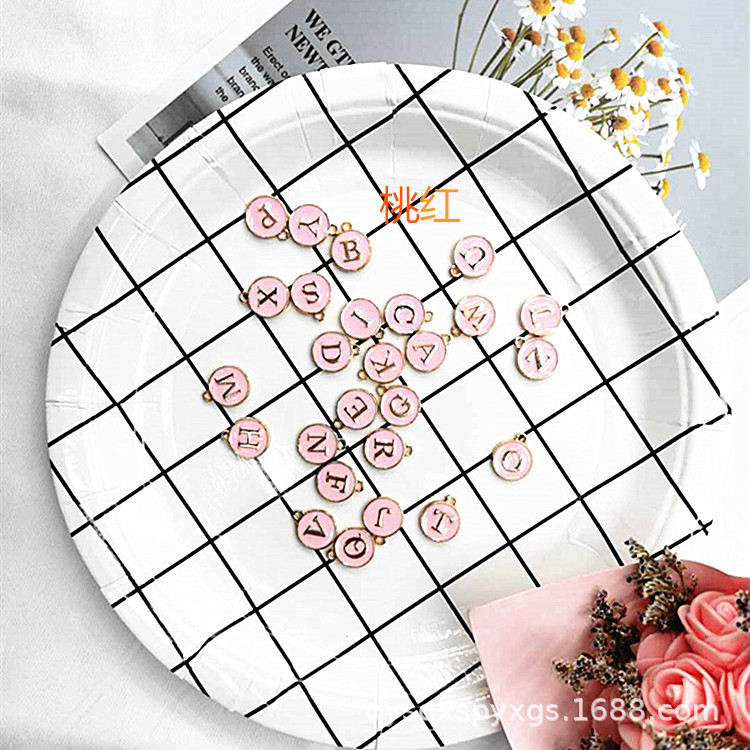 DIY jewelry accessories, oil-dripping alloy, multiple colors, double-sided English letter and number pendants in stock for wholesale pic 6