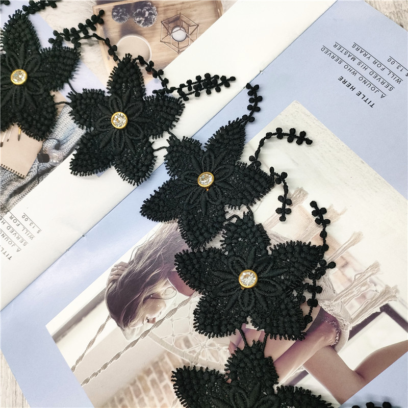 Factory direct sales of lace, milk silk, black star pendants with diamonds, handcrafted water-soluble barcode clothing accessories pic 5