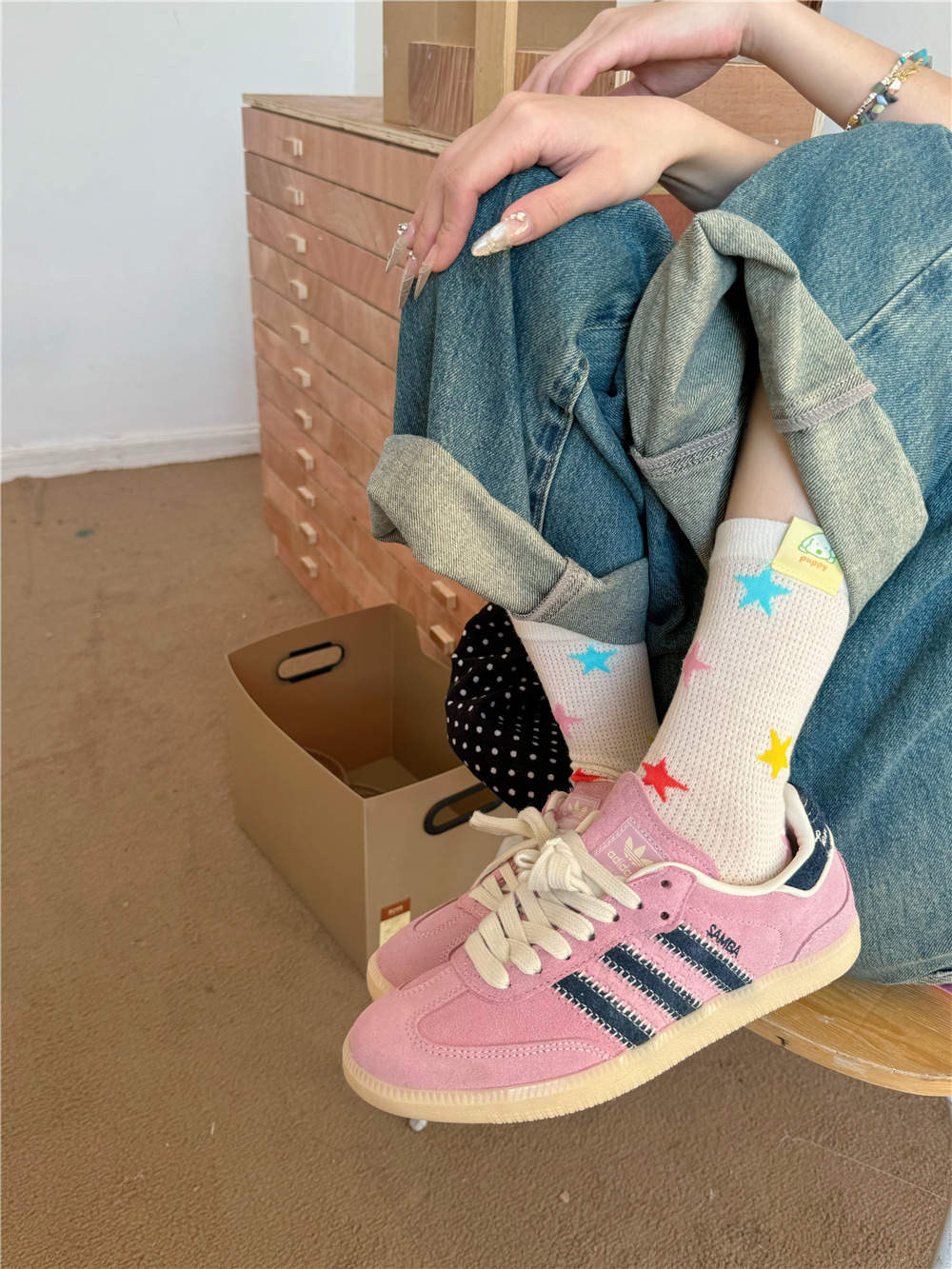 IOULOR薄款puppy狗彩色中筒袜夏季新品堆堆袜透气吸汗袜子批发女详情20