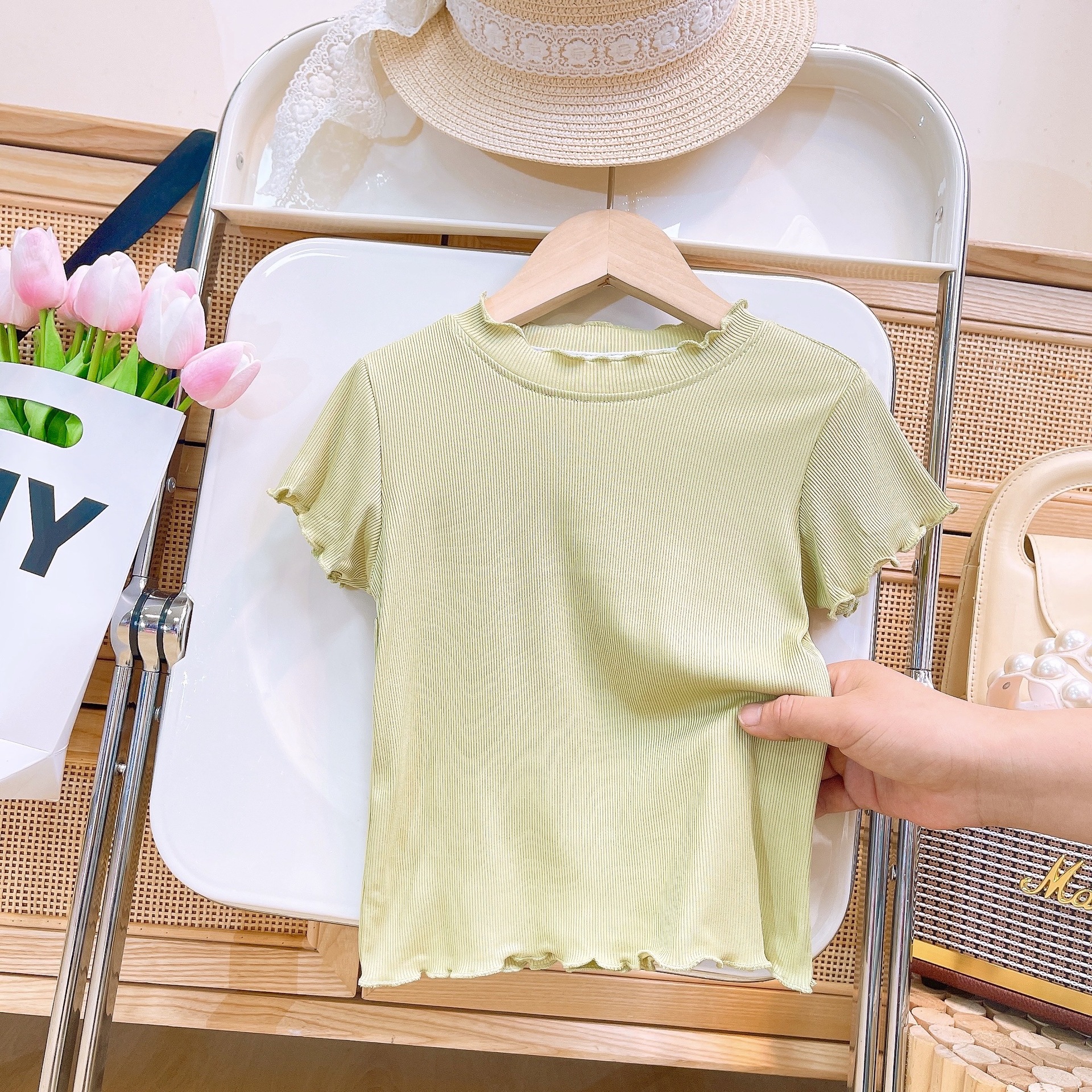 冰丝女童t恤短袖夏装2024新款韩版洋气儿童夏季花边半袖体恤上衣详情9