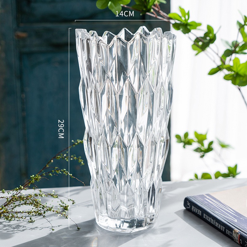 Simple thickened crystal glass vase with serrated mouth, starry sky, water-grown lily, flower arrangement, crystal glass shared vase, living room dining table, home ins decoration pic 16