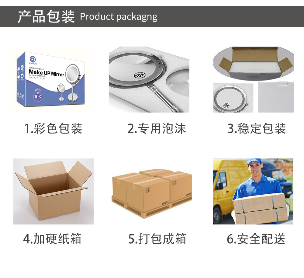 LED makeup mirror, double-sided 5x and 10x magnifying glass, 7-inch LED dressing mirror, gift desk, dormitory with light mirror pic 9