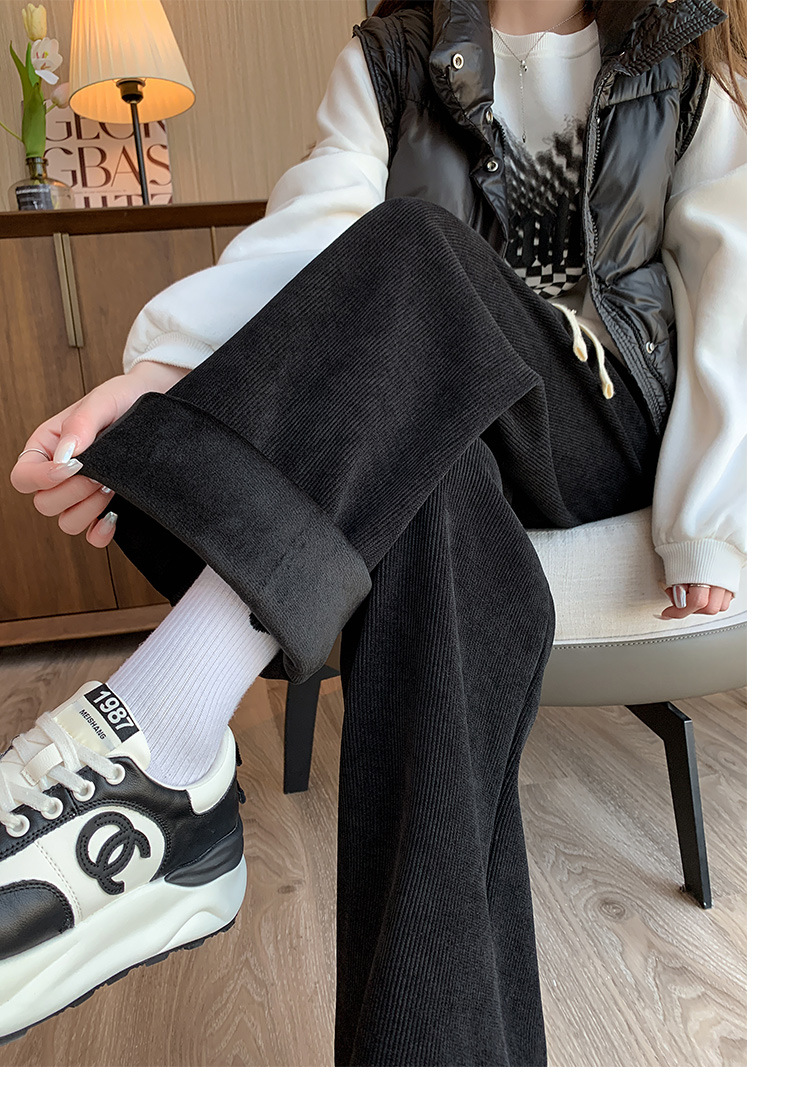 秋冬新款欧棉绒阔腿裤女高腰显瘦宽松抽绳百搭直筒垂感口袋休闲裤详情16