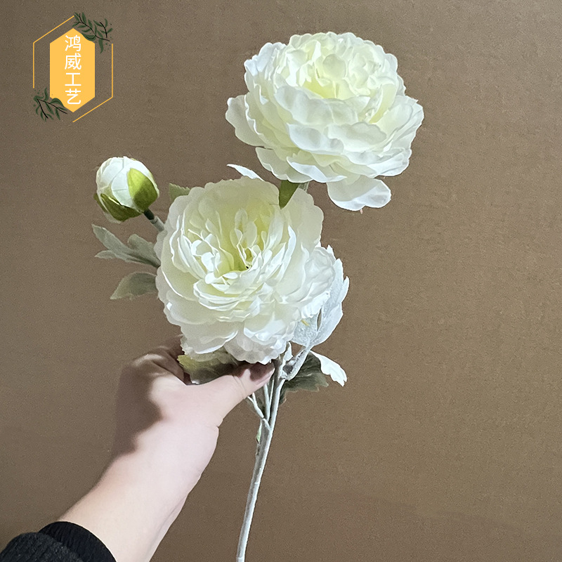 仿真高端3头植绒千姿露莲 洋牡丹仿真花 欧洲风居家客厅装饰假花详情16