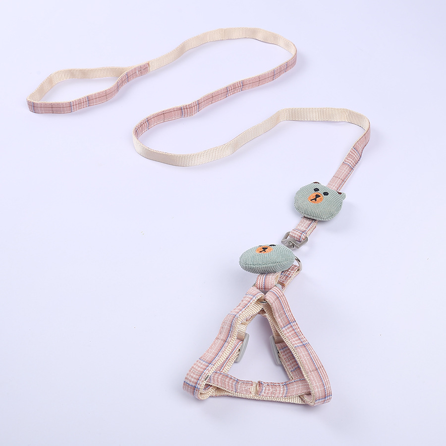 Wholesale of pet cat supplies: Adjustable anti-escape cat leash, bear cartoon chest and back strap, I-shaped leash pic 16