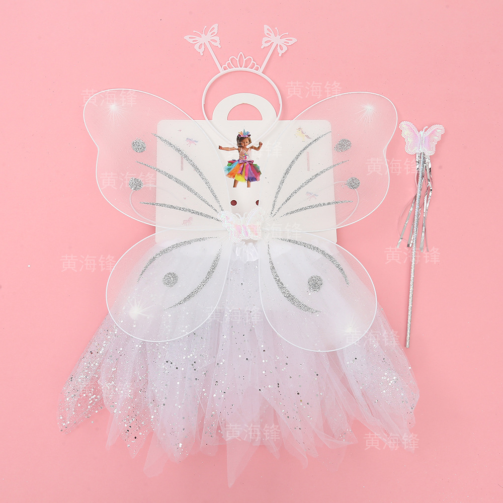蝴蝶翅膀四件套 儿童蓬蓬裙套装 天使翅膀背饰仙女棒头箍现货批发详情9