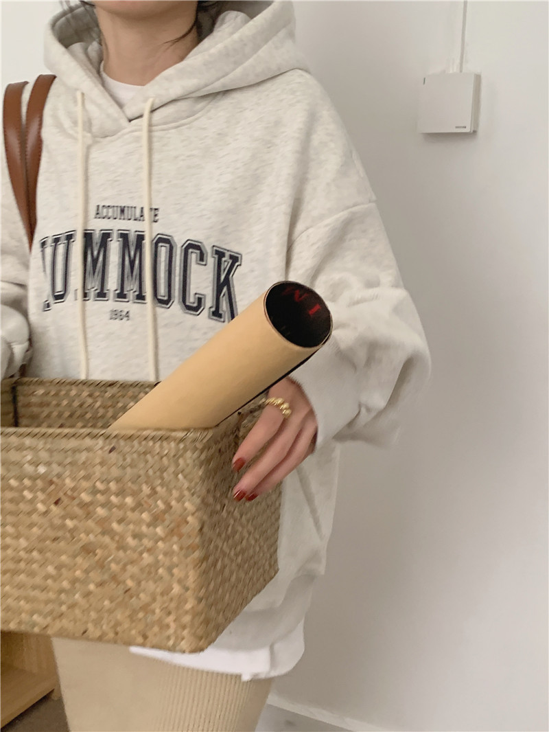 Letter-printed pullover with fleece hooded sweatshirt for women 2023 autumn/Winter new style Korean loose and versatile long-sleeved top pic 16