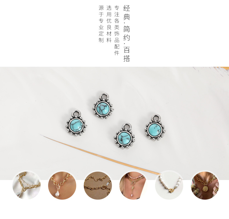 The 2021 new retro alloy turquoise pendant accessory necklace is an elegant and stylish accessory pic 3
