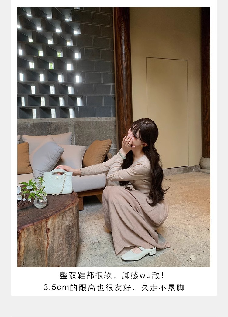 羊皮版葡萄妈同款法式银色方头芭蕾鞋女包头半拖鞋夏外穿粗跟凉拖详情30