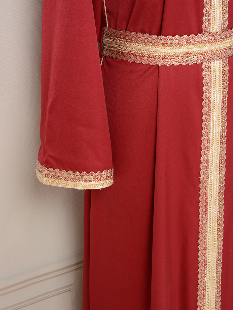 MT098中东外贸迪拜穆斯林长袍女装 刺绣金色珠片花边连衣裙 abaya详情39