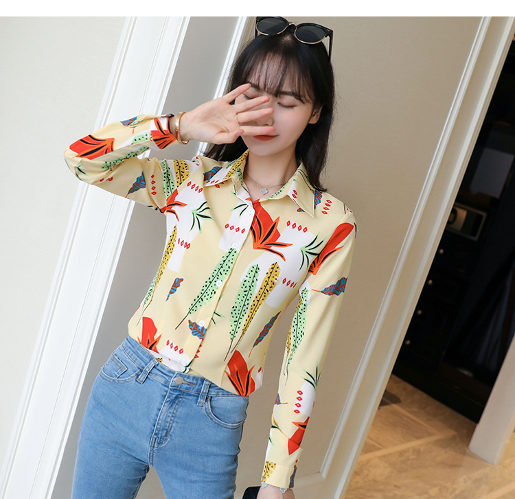 New spring and autumn Korean-style slim-fit shirt for women, long-sleeved printed striped trendy base layer, Hong Kong-style top for women pic 63
