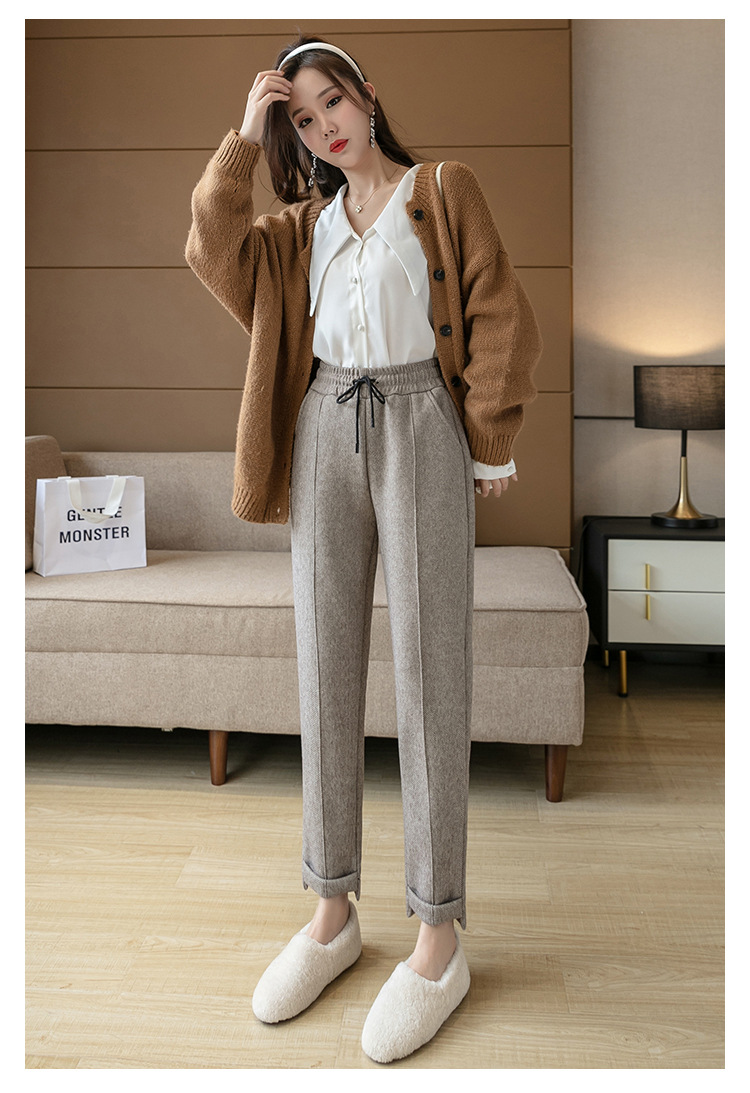 New casual pants for autumn and winter: thickened tweed pants, high-waisted radish pants, loose skinny pants, versatile cigarette tube pants pic 12