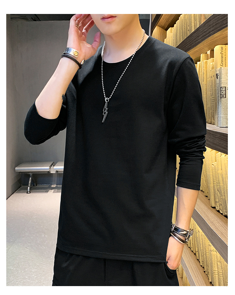 Long-sleeved T-shirt for men, solid white cotton base layer, Korean-style sporty loose trendy ins, spring and autumn inner layer casual top pic 13