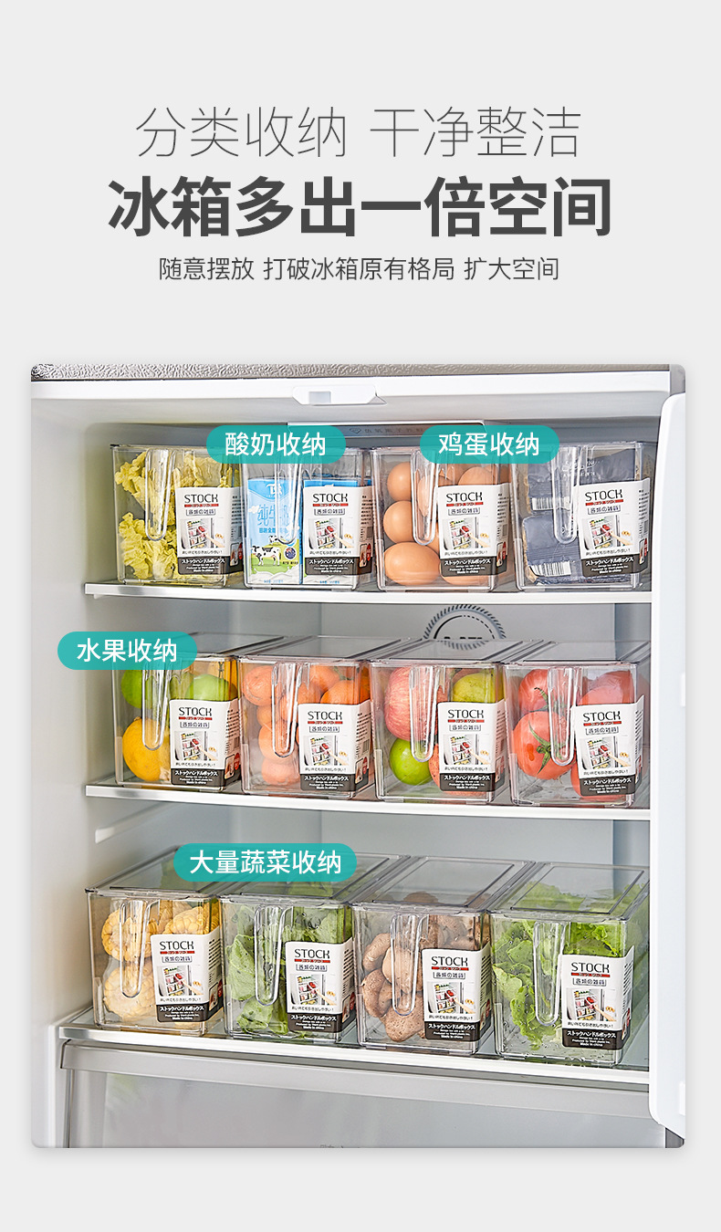 PET transparent sealed lid preservation handle storage box, Japanese kitchen stackable fruit and vegetable refrigerator storage box 0714 pic 4