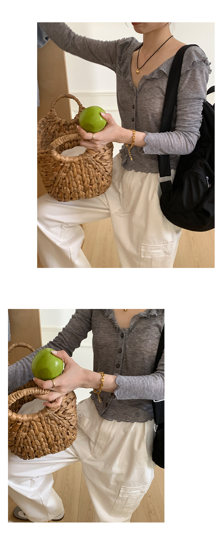 【法式别致的】木耳边V领T恤女2023秋季新款休闲百搭长袖开衫上衣详情19