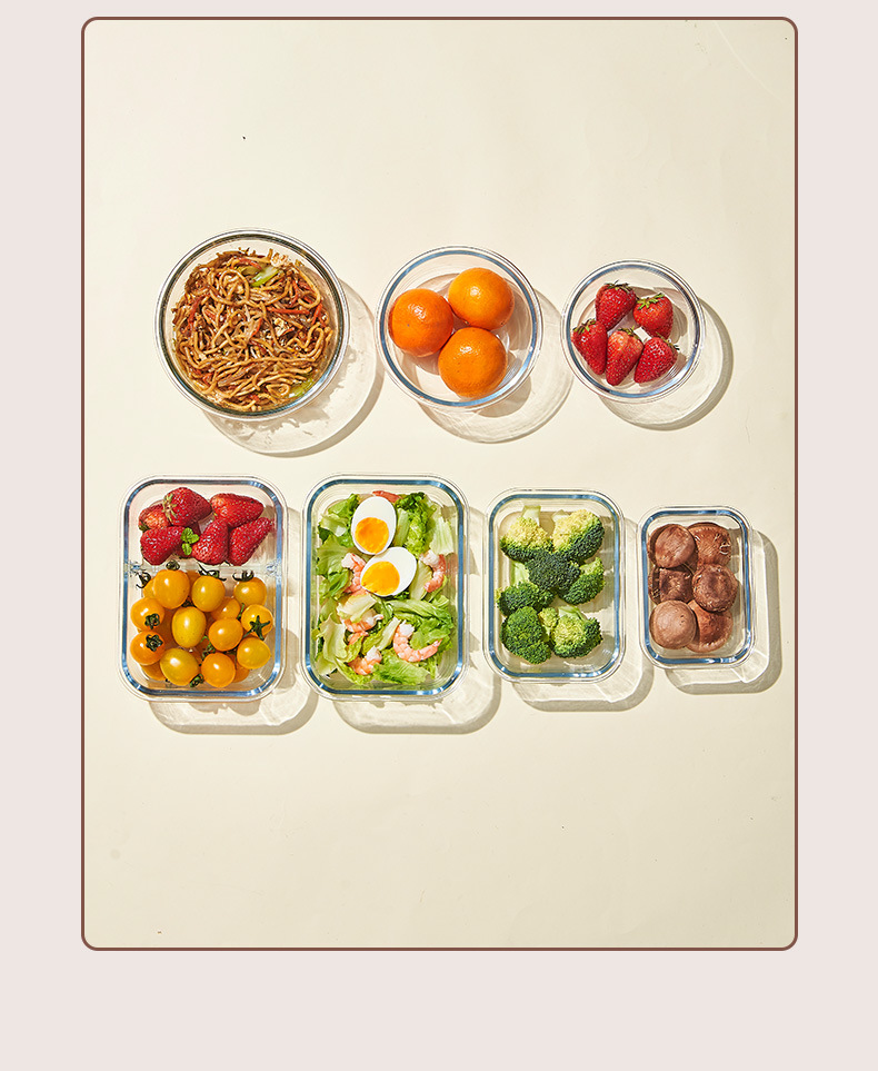 密封保鲜盒冰箱收纳便当盒高硼硅玻璃卡扣带盖食物整理微波加热详情17