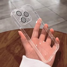 With lens film, suitable for iPhone16ProMAX phone case, electroplated soft shell, Apple 16E transparent full package, shockproof pic 5