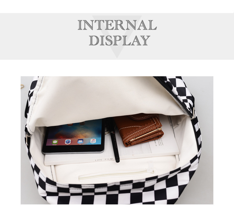 原宿街头学院风chic书包男女背包港风黑白棋盘格子ins帆布双肩包详情28