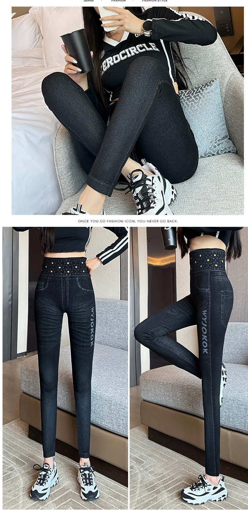 仿牛仔裤女韩版高腰弹力修身显瘦九分打底裤女时尚百搭高弹小脚裤详情26