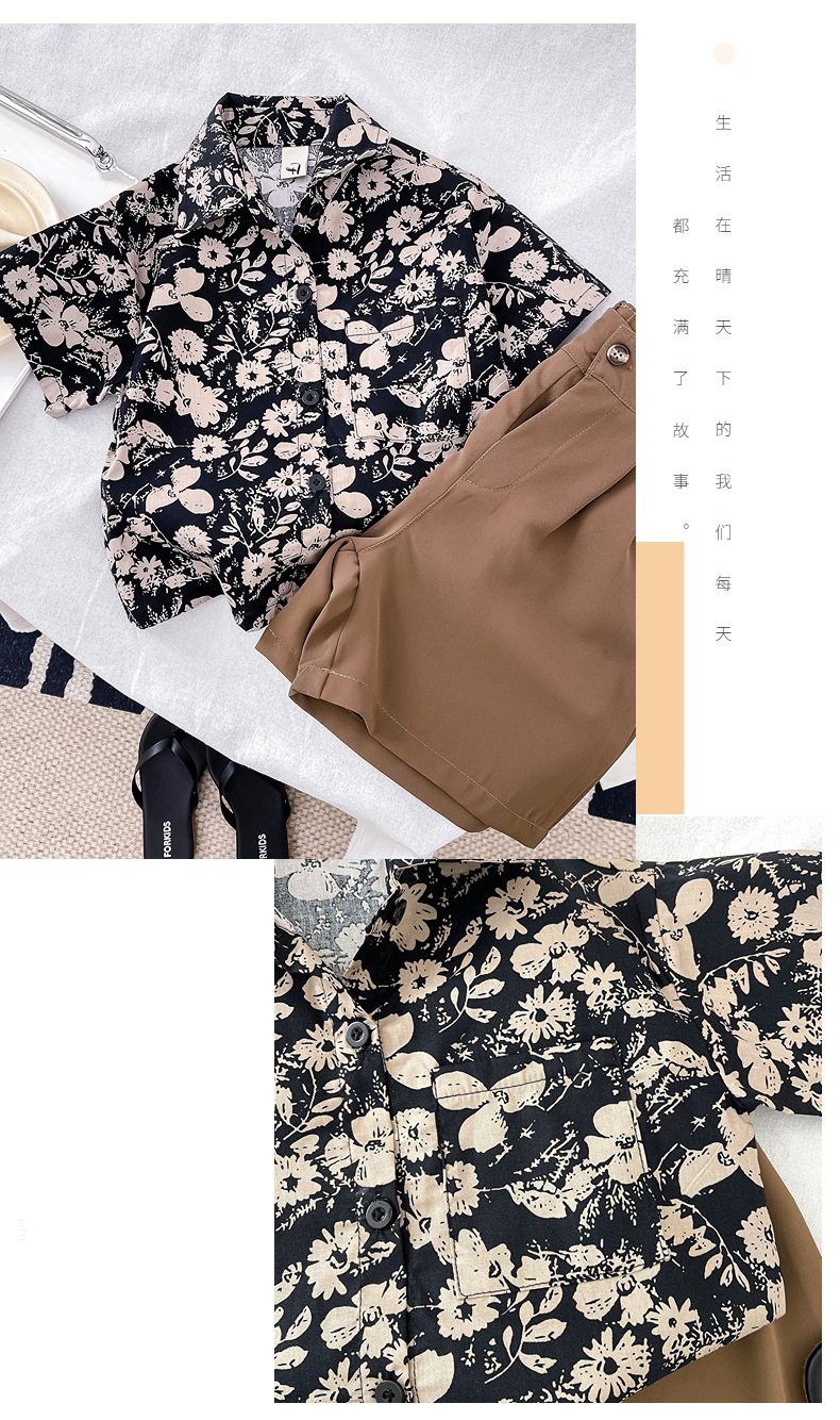 儿童夏装套装男童夏季新款童装女宝复古港风碎花短袖衬衫两件套潮详情21