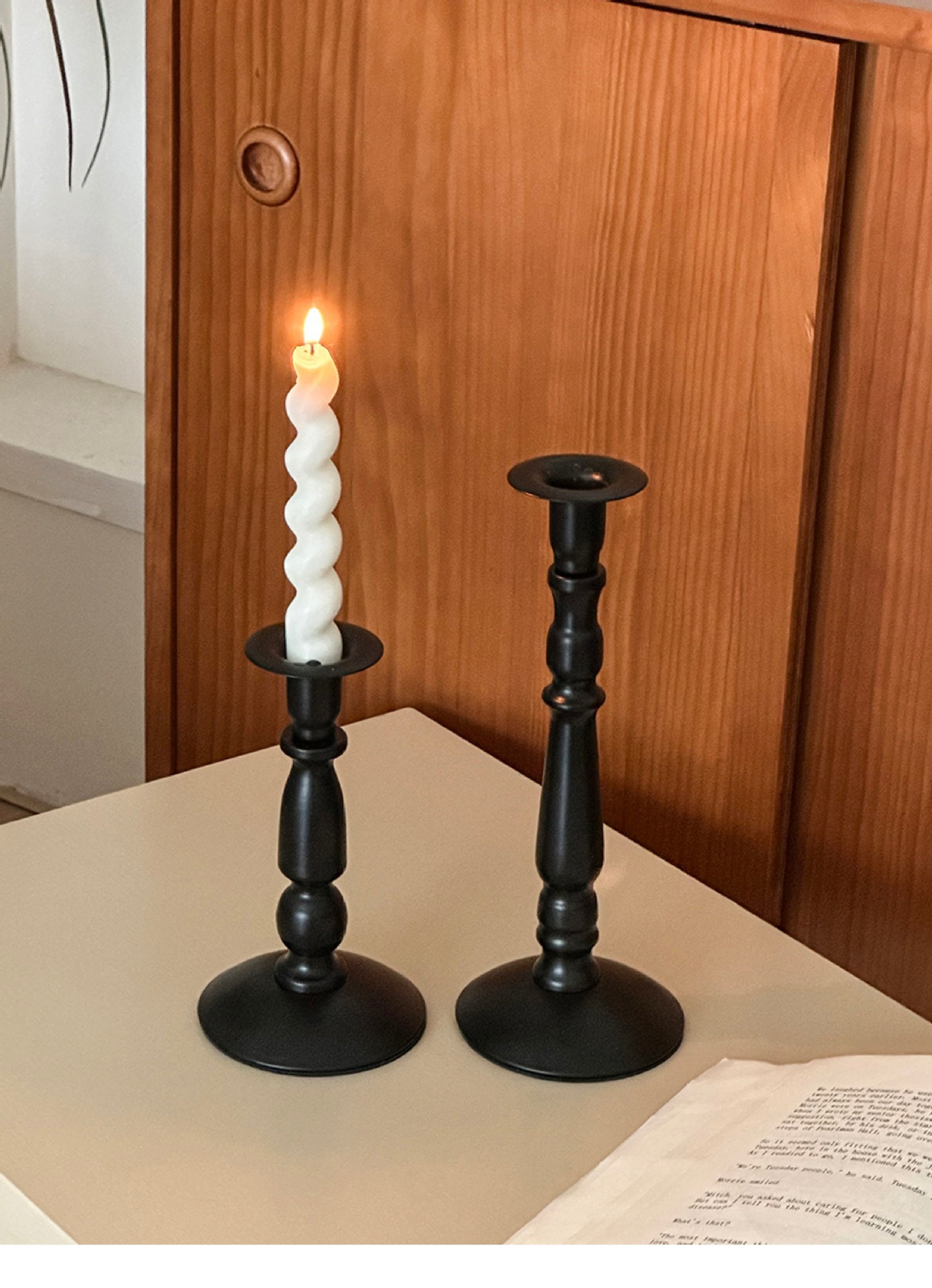 Cross-border ins American retro black iron candlestick for dining table atmosphere decoration, Roman column long candlestick pic 7