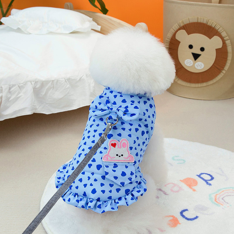 Pet clothing autumn and winter new collection: Teddy cotton skirt, Pomeranian small dog clothes, dog clothes, cat, All Heart Dot cotton clothes pic 6