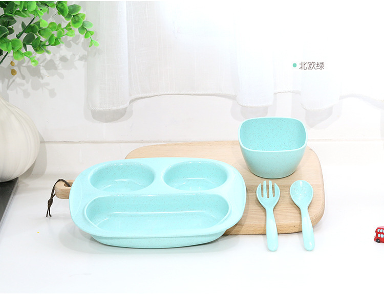 小麦秸秆儿童餐盘套装宝宝分格餐具儿童辅食碗幼儿园饭碗厂家直销详情3