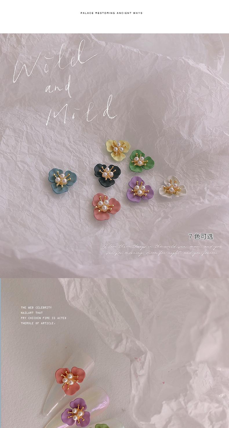 shanilak, a new Japanese-style light luxury retro three-dimensional flower alloy spray-painted pearl nail accessory, is a popular online celebrity pic 4