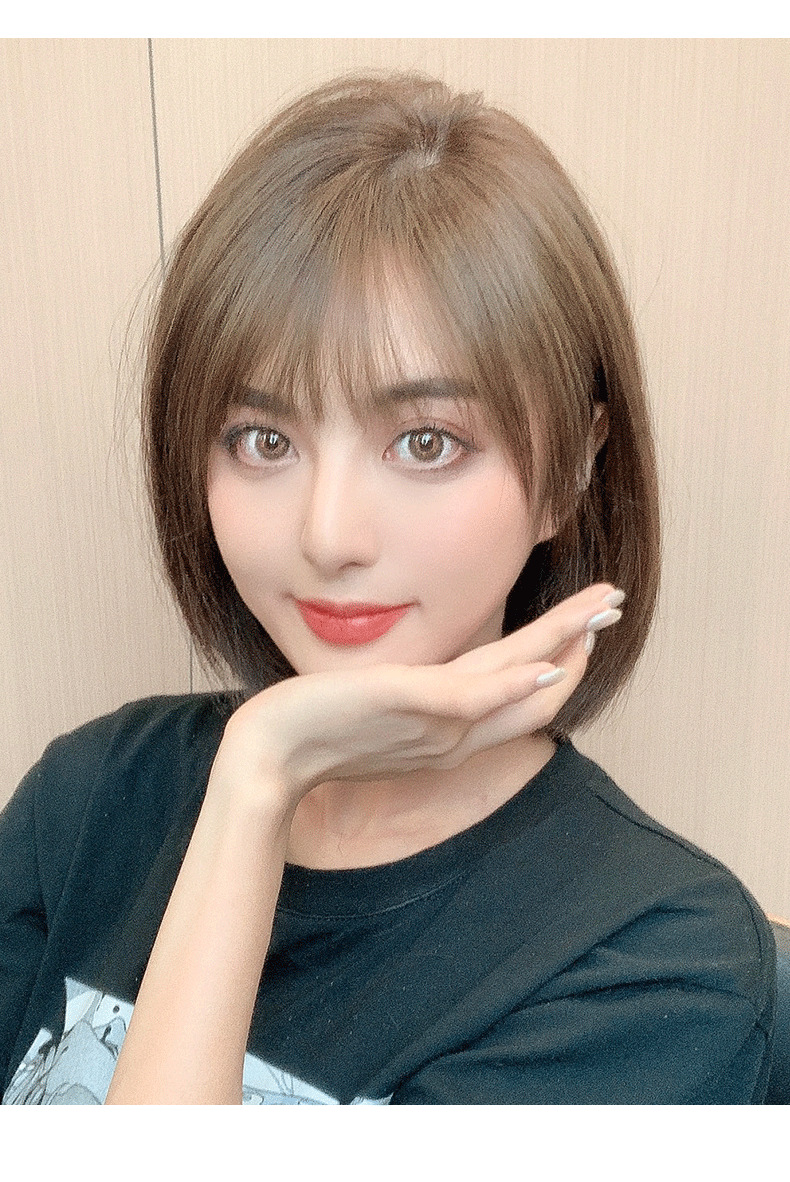 Wig wig, real human hair, natural and cute collarbone hair, Bob hairstyle, medium and long hair, wig head cover manufacturer wholesale pic 20