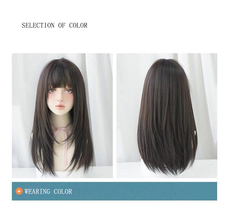 Natural long straight hair, air bangs wig, fluffy and popular online hair wig, 26-inch synthetic wig pic 3