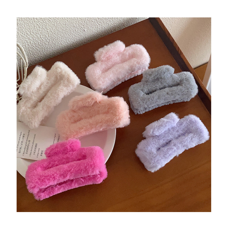 彩色系大号毛绒矩形抓夹女后脑勺盘发夹子温柔气质鲨鱼夹发卡头饰详情31